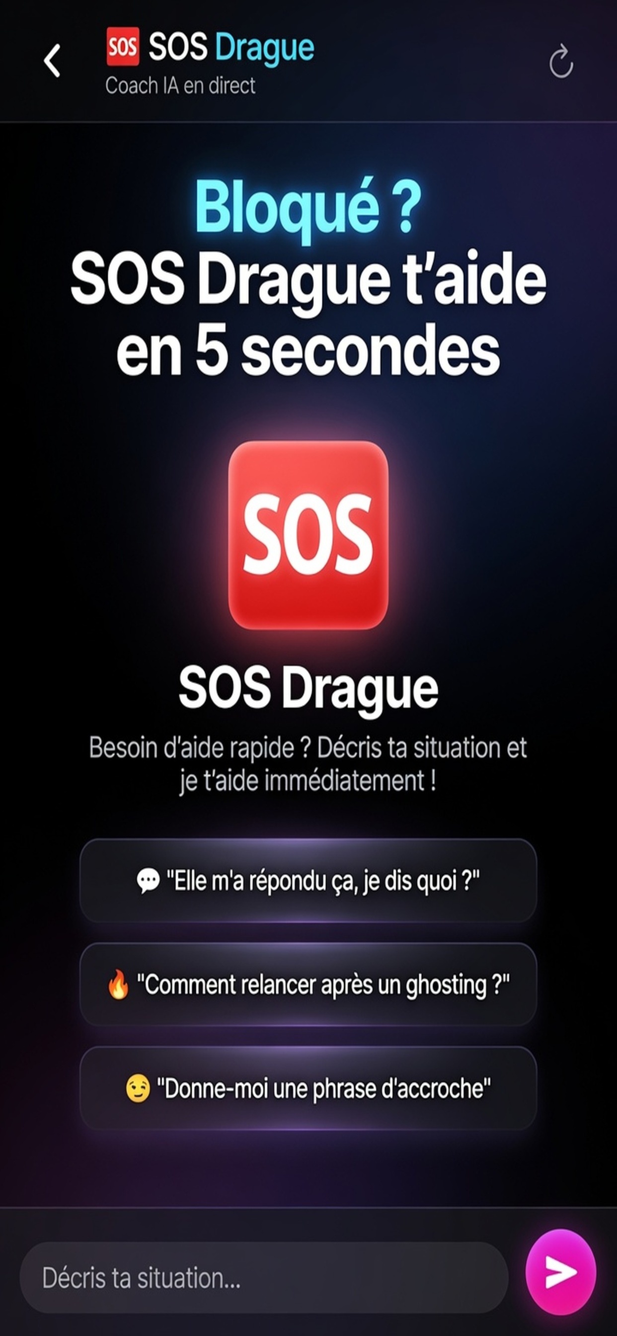 SOS Drague - Coach IA en direct, debloque toi en 5 secondes